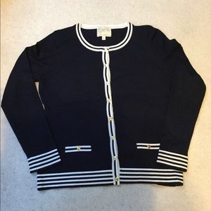 Navy and white cardigan